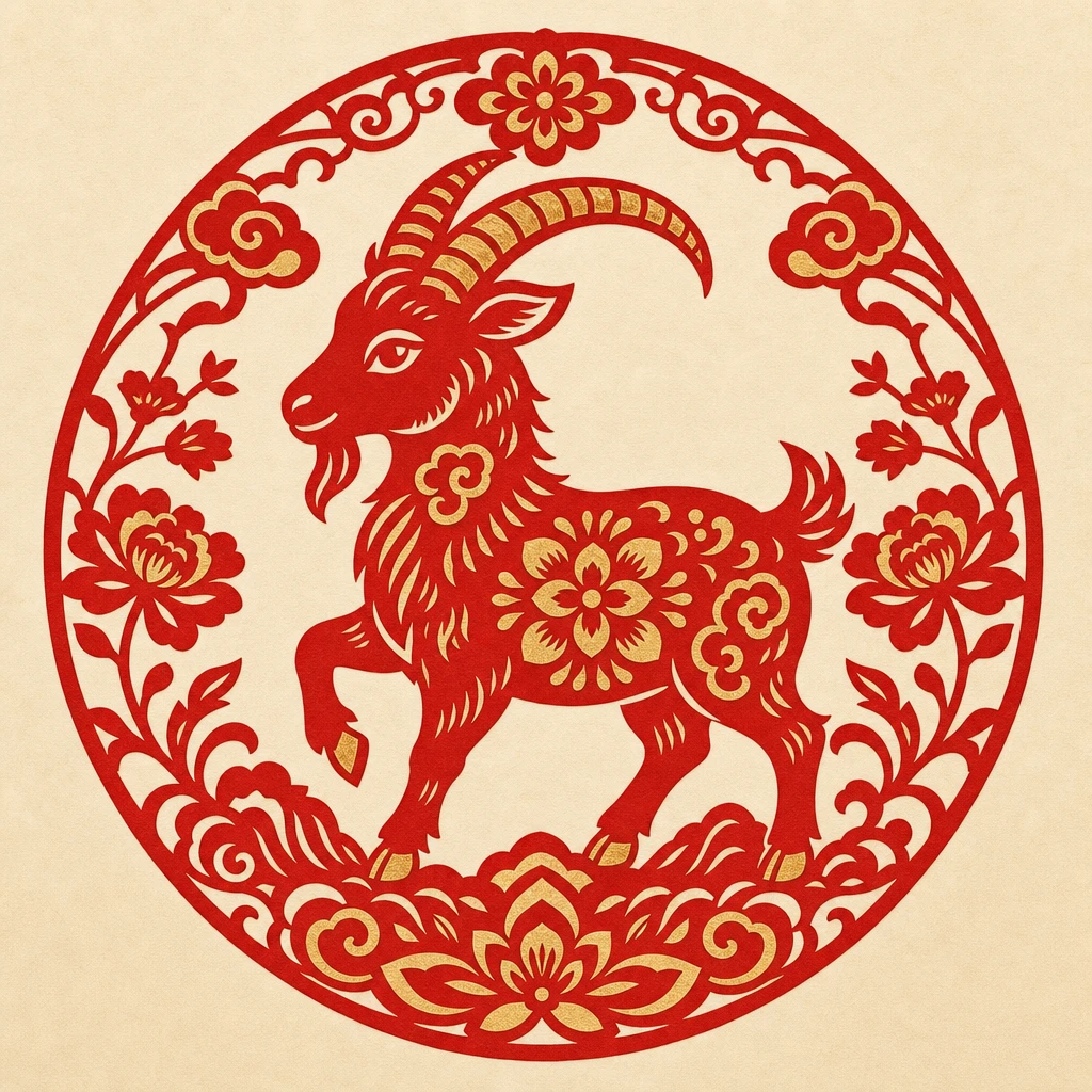 Papercut illustration of the Goat, 8th sign of the Chinese zodiac