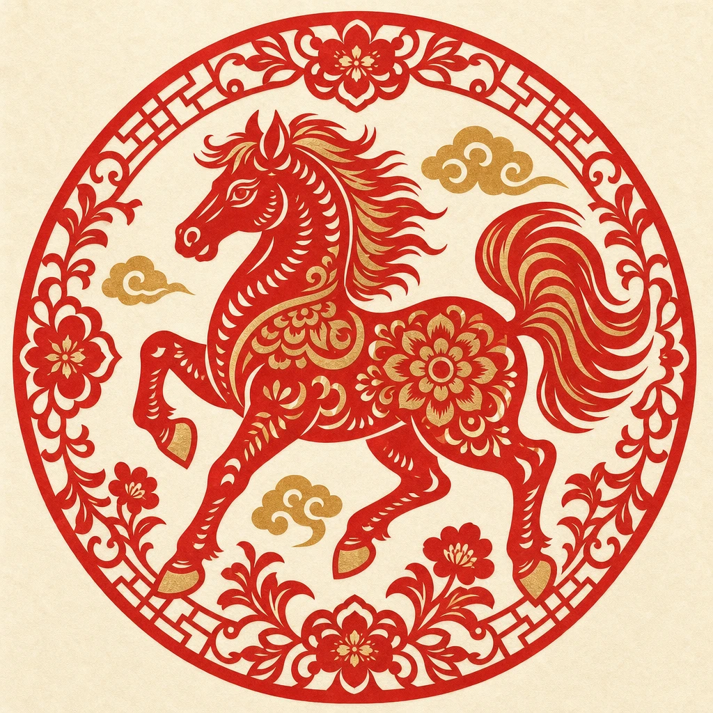 Papercut illustration of the Horse, 7th sign of the Chinese zodiac
