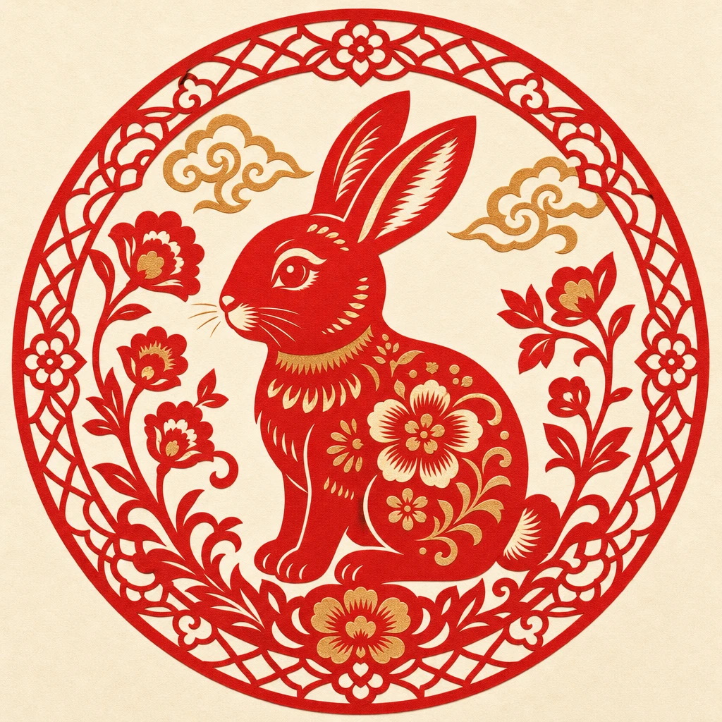 Papercut illustration of the Rabbit, 4th sign of the Chinese zodiac