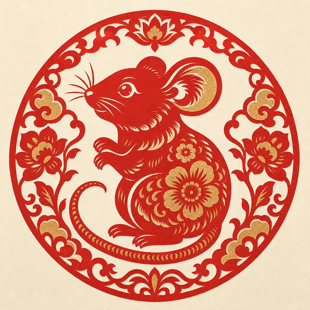 Papercut illustration of the Rat, 1st sign of the Chinese zodiac
