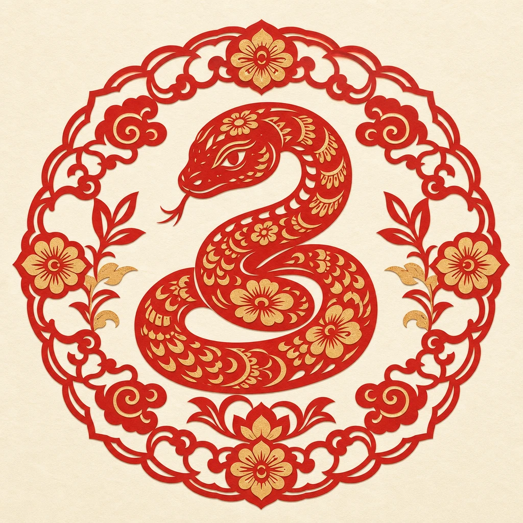 Papercut illustration of the Snake, 6th sign of the Chinese zodiac